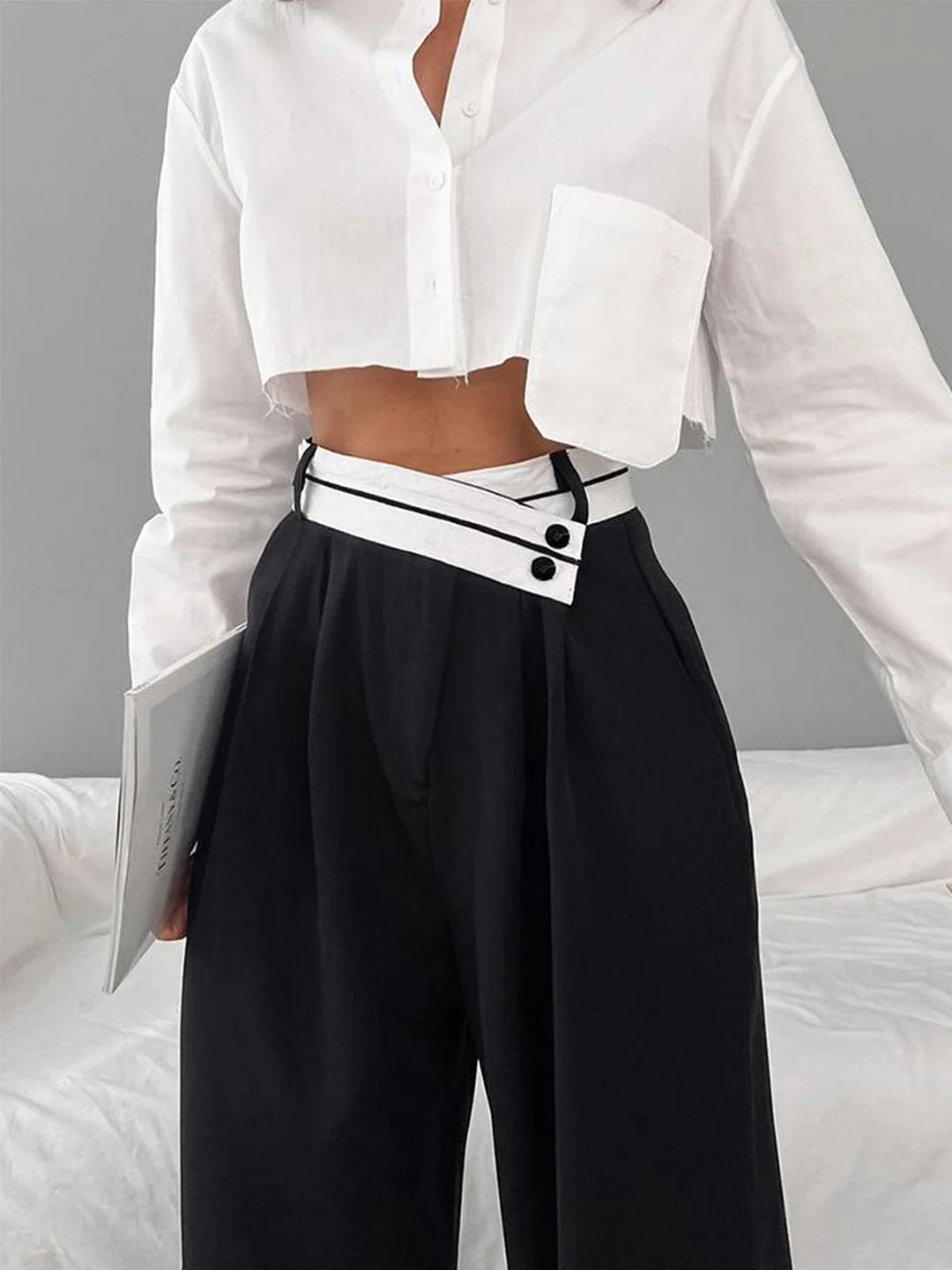 Luna | Asymmetrical Waist Wide Leg Pants