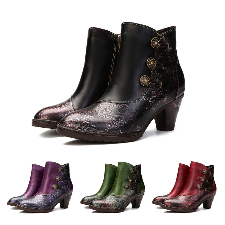 BlossomStep | Retro Floral Handcrafted Leather Boots