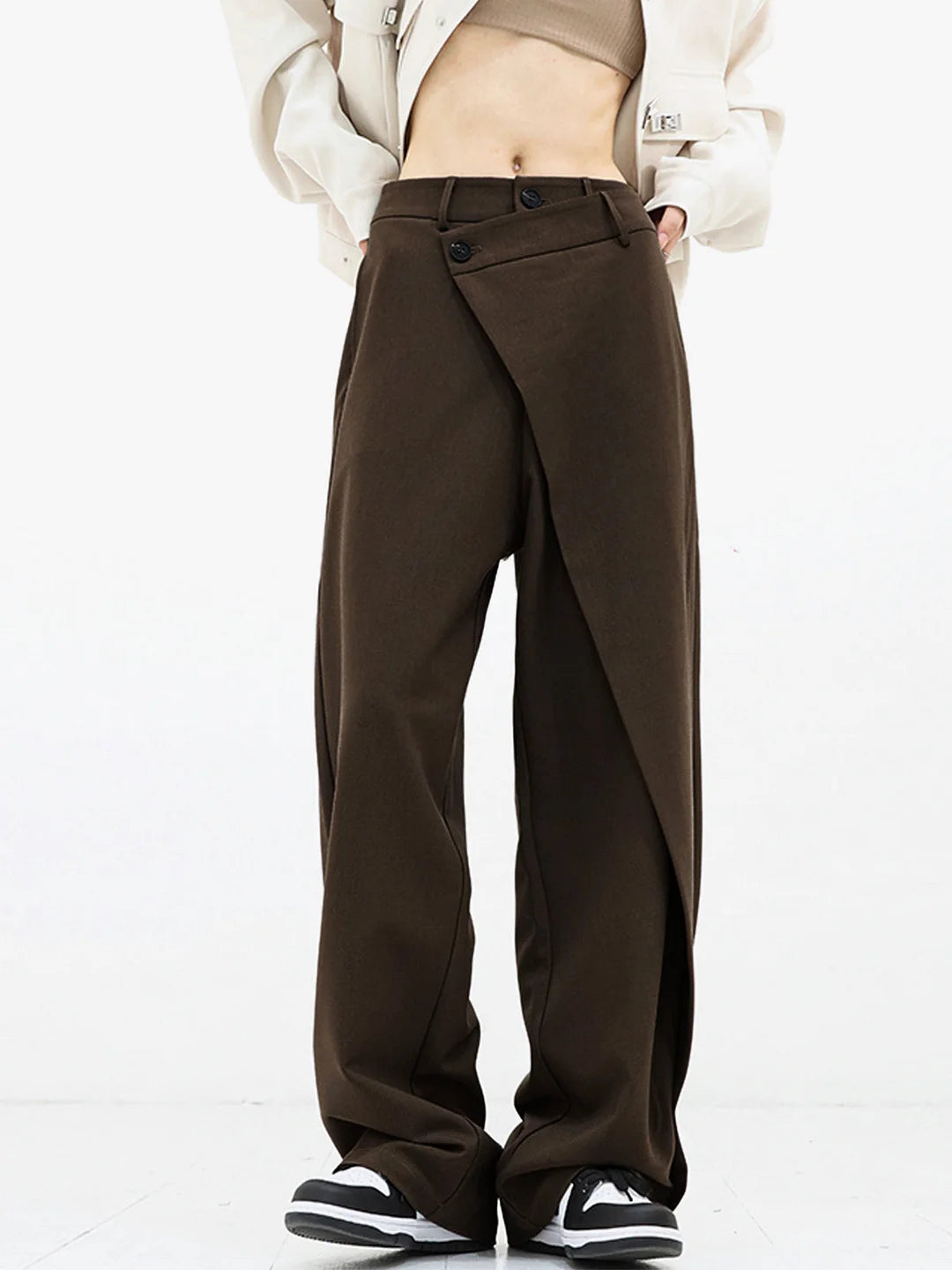 Arden  | Asymmetrical Button Wide-Leg Trousers