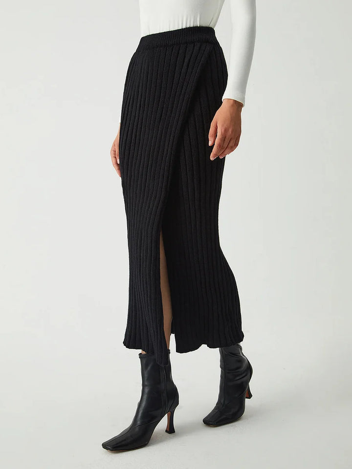 Sienna | Ribbed Knit Midi Slit Skirt