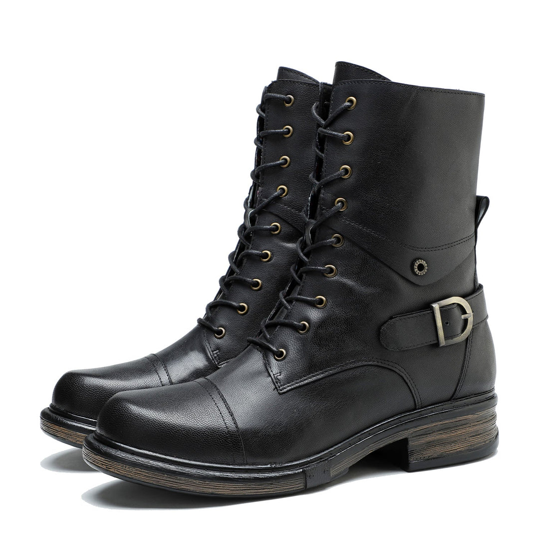 LuxeStride | Handcrafted Leather Lace-Up Boots with Zipper