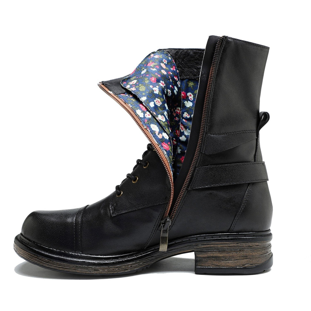 LuxeStride | Handcrafted Leather Lace-Up Boots with Zipper