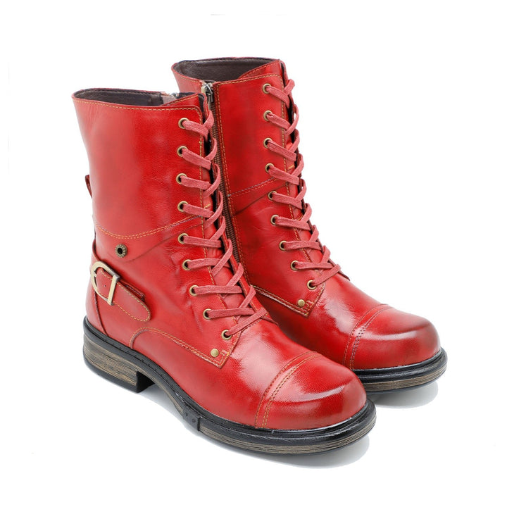 LuxeStride | Handcrafted Leather Lace-Up Boots with Zipper