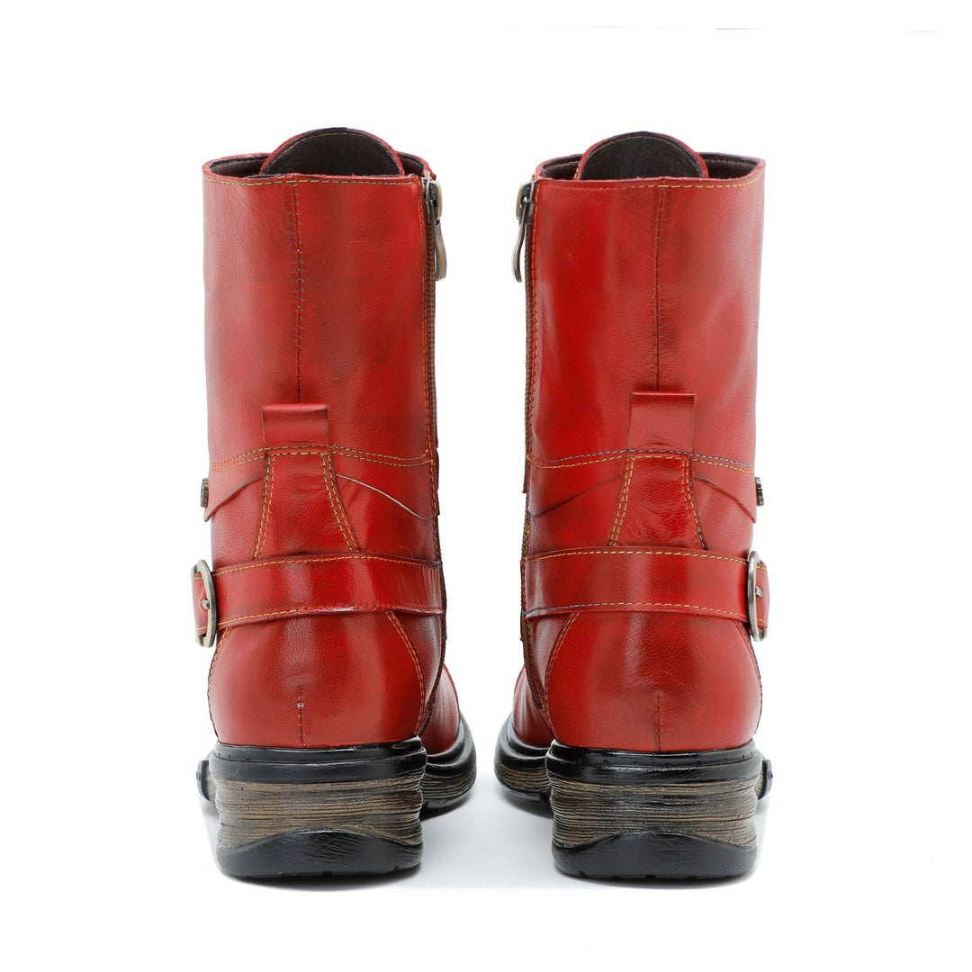 LuxeStride | Handcrafted Leather Lace-Up Boots with Zipper