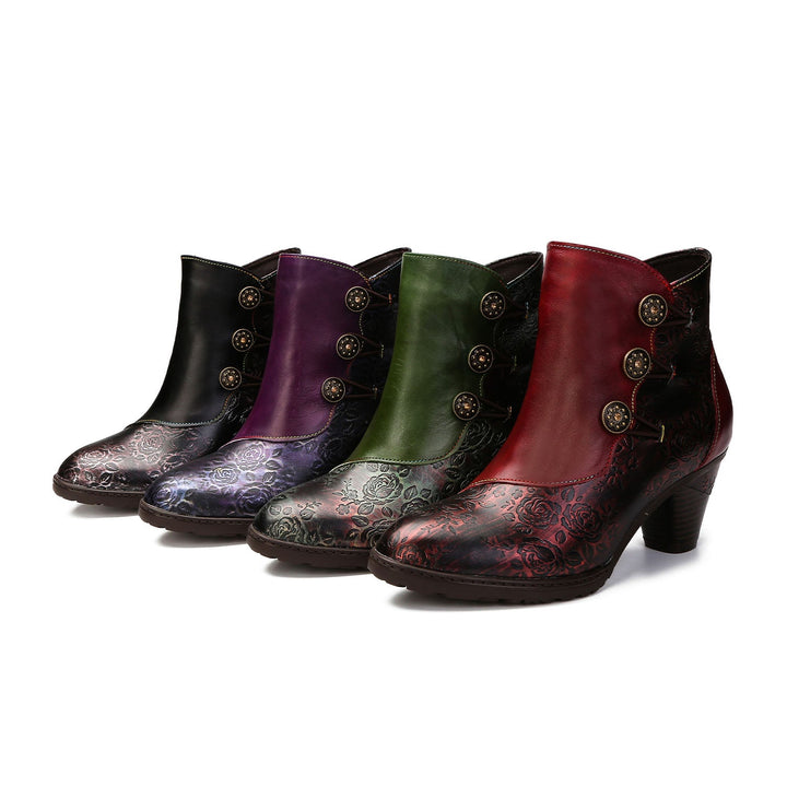 BlossomStep | Retro Floral Handcrafted Leather Boots