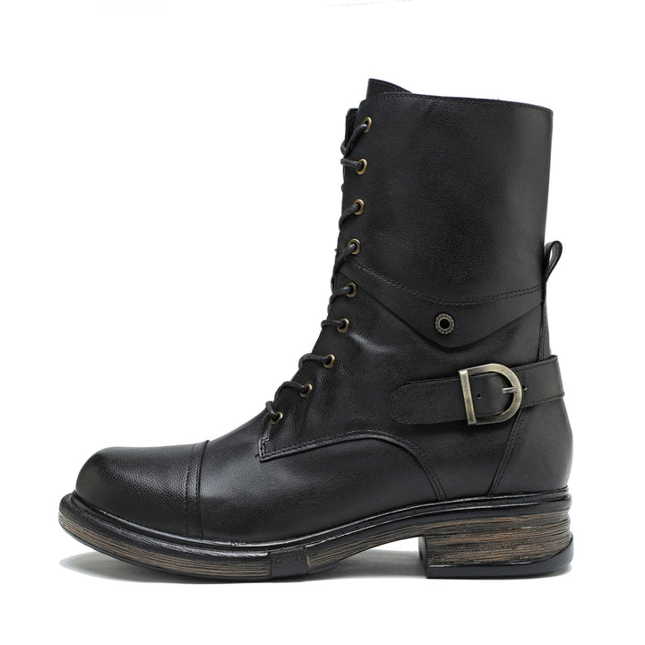 LuxeStride | Handcrafted Leather Lace-Up Boots with Zipper