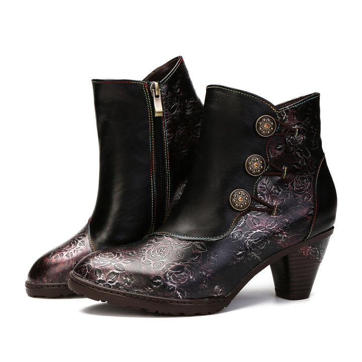 BlossomStep | Retro Floral Handcrafted Leather Boots