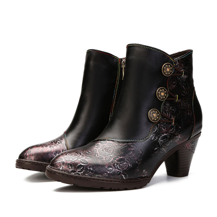 BlossomStep | Retro Floral Handcrafted Leather Boots