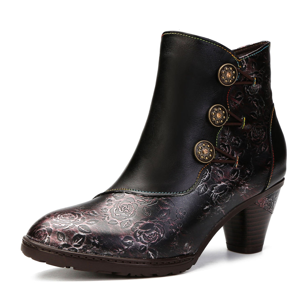 BlossomStep | Retro Floral Handcrafted Leather Boots