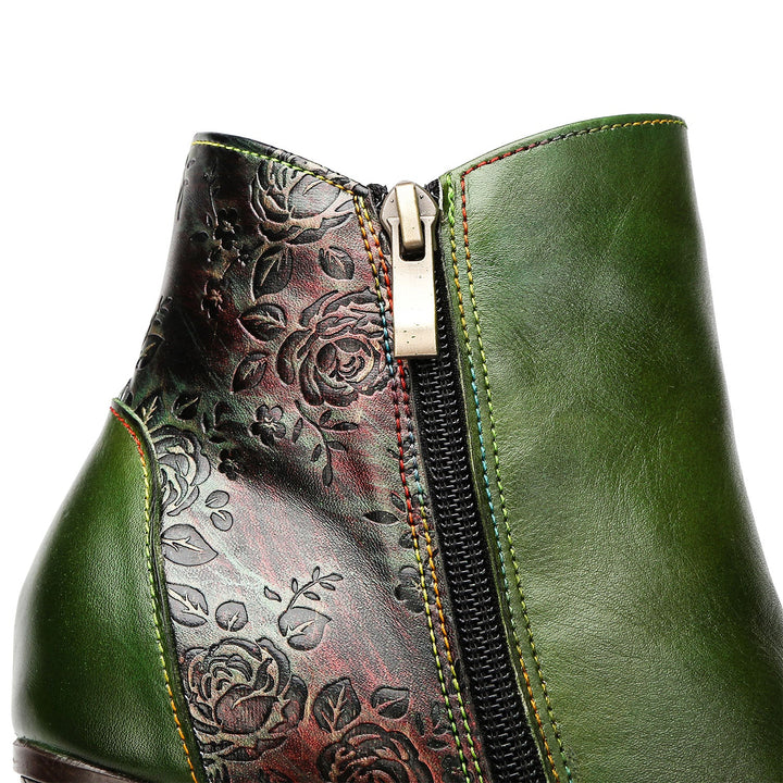 BlossomStep | Retro Floral Handcrafted Leather Boots