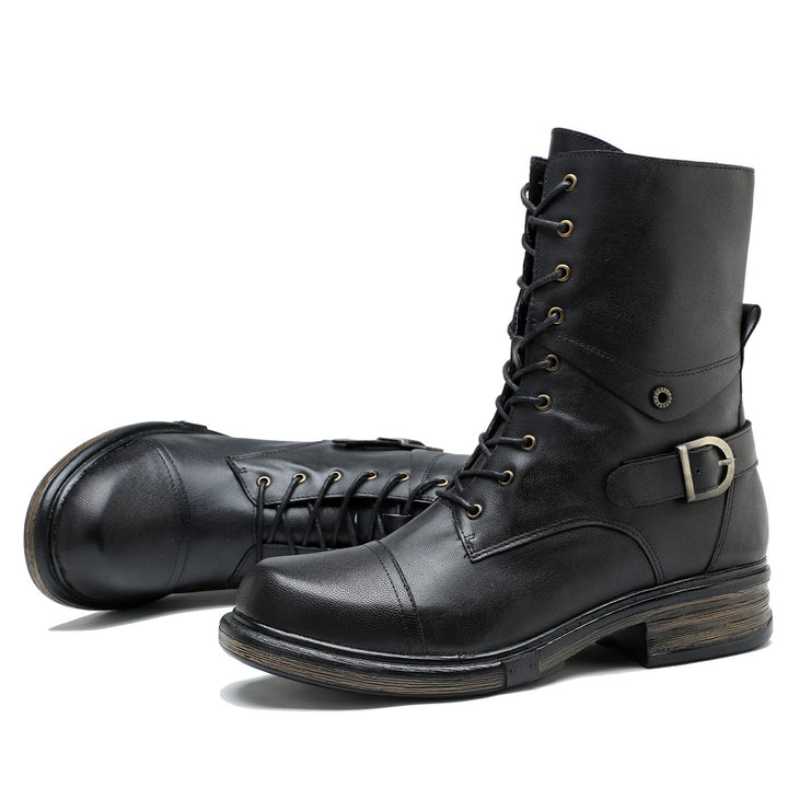 LuxeStride | Handcrafted Leather Lace-Up Boots with Zipper