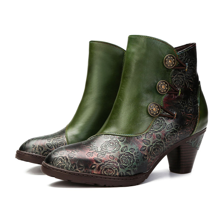 BlossomStep | Retro Floral Handcrafted Leather Boots