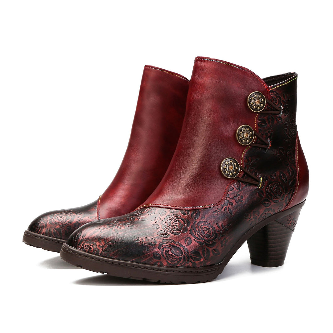 BlossomStep | Retro Floral Handcrafted Leather Boots