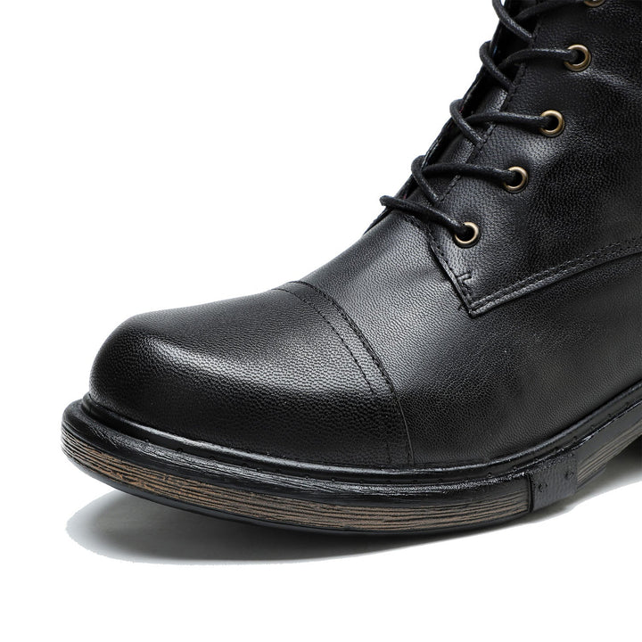 LuxeStride | Handcrafted Leather Lace-Up Boots with Zipper