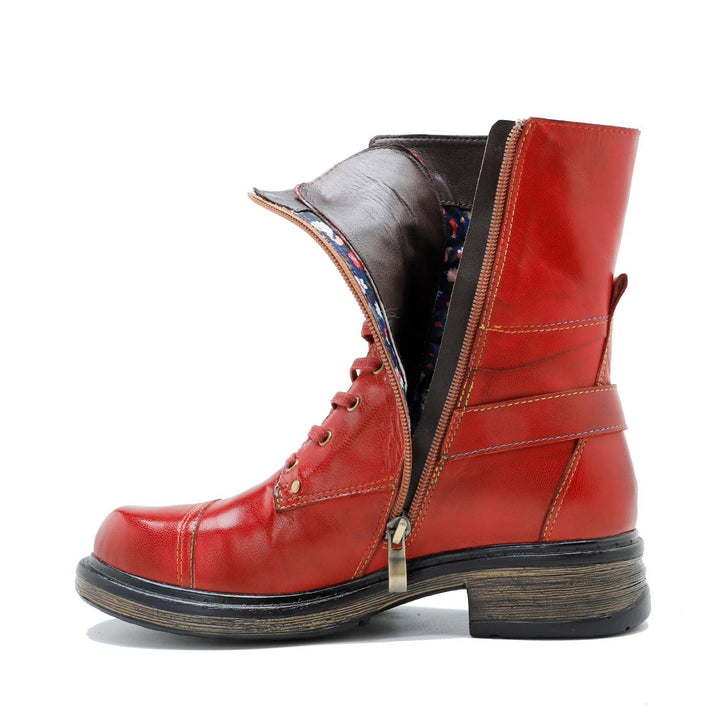 LuxeStride | Handcrafted Leather Lace-Up Boots with Zipper