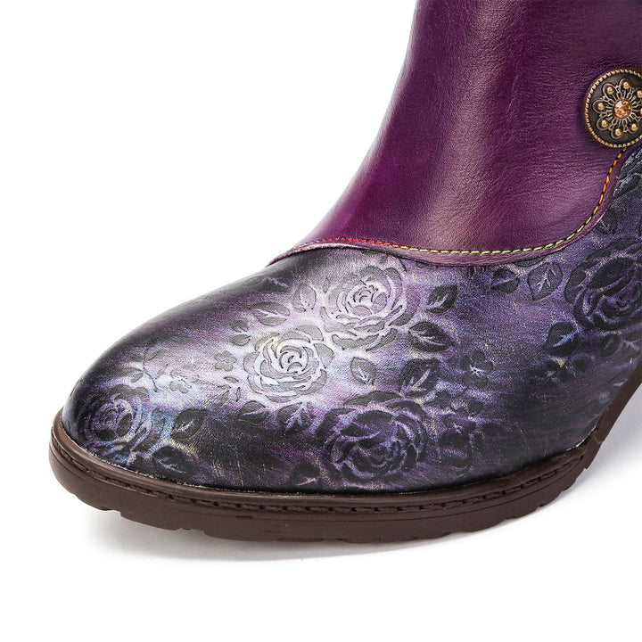 BlossomStep | Retro Floral Handcrafted Leather Boots