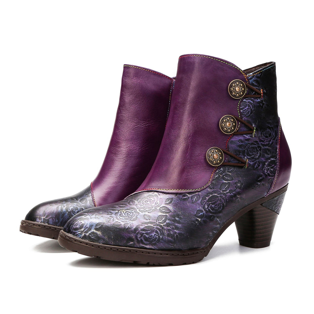 BlossomStep | Retro Floral Handcrafted Leather Boots